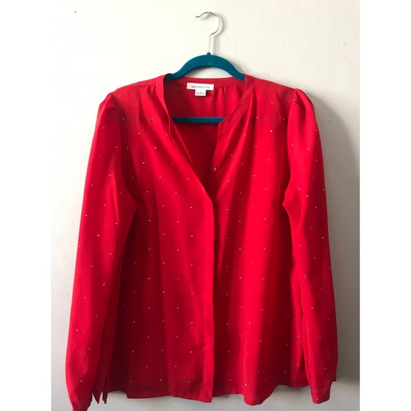 Liz Claiborne | Red Gold Polka Dots Button Down - Picture 1 of 2